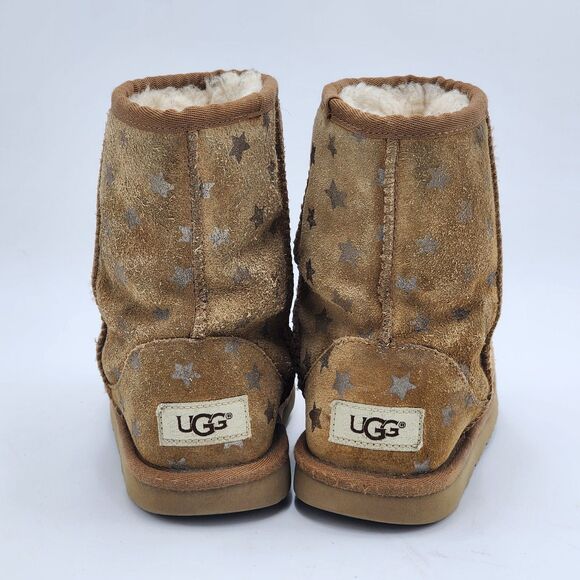 UGG Kid's Classic II Short Star Print Chestnut Suede Boots Little Kid Size 1 - Picture 6 of 9